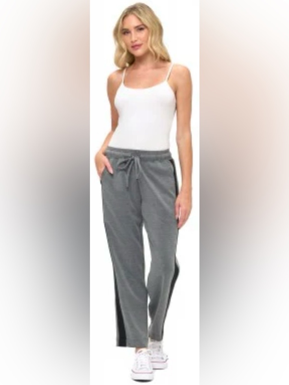 Ariella Scuba Straight Leg Pants Gray Black Side Stripe Size L